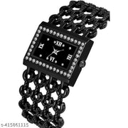 Medboo Black Roman Black Zali Belt Square Women And Girls Analog Watch