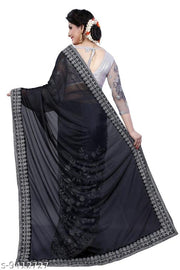 Black Colour  Havy embroidered Party Wear saree with blouse piece