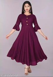 Amazing CN Latest Fashion Women's Solid Printed Round Pleated Flared Kurti