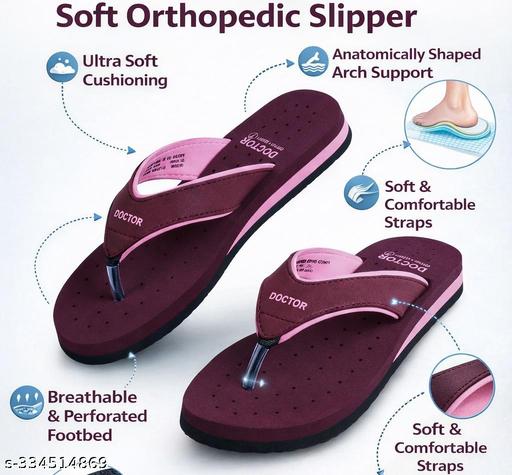 Aaksu DOCTOR ORTHOCOMFY Soft Women's Diabetic & Orthopedic Light Weight Slippers FlipFlops maroon pink