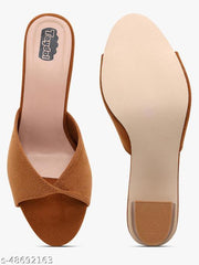 Taydol Women Fancy slip-on Block medium Heel Tan velvet woven design pvc sole open toe Sandal (33)