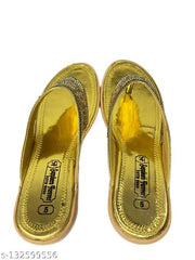 Women’s Golden Embellished Ethnic Flat Slippers | Stylish Stone Work Toe-Post Chappal for Women & Girls | Festive & Party Wear