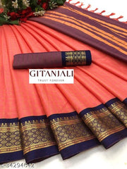 NEW GITANJALI  COTTON SILK CHEX SAREE WITH  JARI WOVEN DESING FOR WOMEN