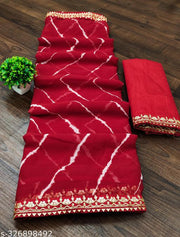 laheriya print saree, savan special laheiya print saree.georgette fabric mill print laheriya design with original emroidery work gotta patti lace on border with blouse saree.