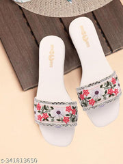 BAMBAM Women's Premium Floral Embroidered Toe Ring Flats for Women | Designer Open Toe Slip-On Casual & Party Wear Footwear