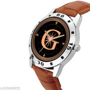 Femeo  Watches 9108 Analog Round Black Dial G Design Stylish Beige Leather Strap Classic Design Fancy Wrist Watch for Men and Boys, Pack of 1 - A07ZALPHA-G-AVO-SIL-TAN-CRL
