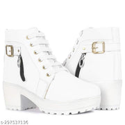 Krishan Enterprises Women's Boots | Synthetic Leather,Stylish, Trendy, Comfortable, Zipper & Lace Up Boots for Women's & Girls Casual, Outdoor and Holiday Outings