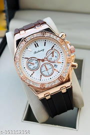 New Latest Stunning White Dial & Brown Silicon Strap With  Date Functioning Analog Watch For boys Analog Watch - For Men BROWN WHITE