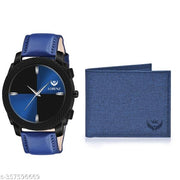 Lorenz Gift Combo Set of Blue Analog Watch & Hi-Quality Febric Feel PU Wallet for Men | CM-408WL-59