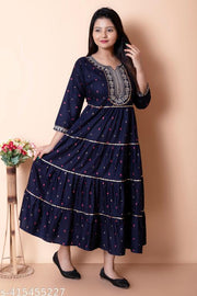Elegant Rayon Printed EmbroideryWomen's Kurta - Perfect Blend of Style and Comfort(Blue)