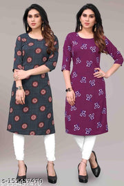 Women Printed Crepe Kurtis combo of 2