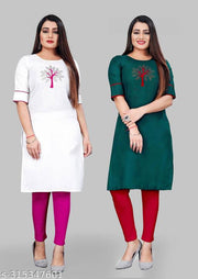 Fancy Festival Doimond Hot Fix Cotton Kurti Combo-2