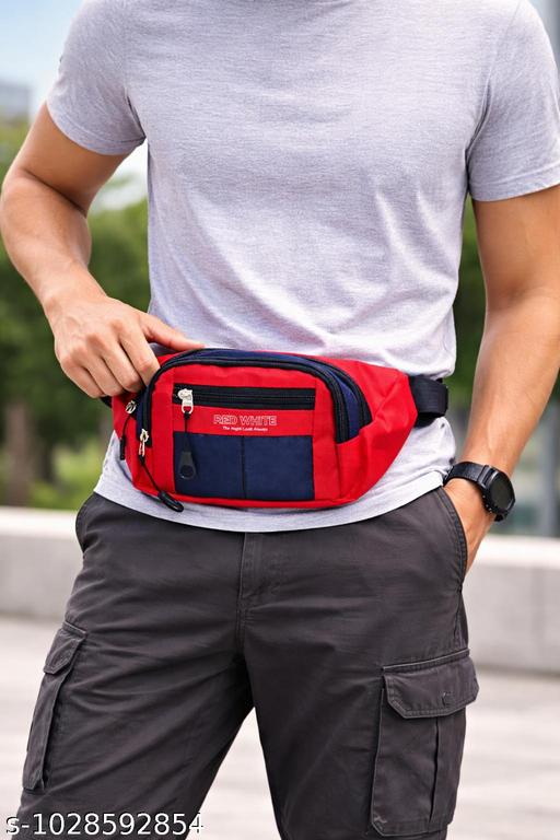 Waist Bag for Men & Women | 2.5L Water Resistant Fanny Pack | Adjustable Belt Bag | Multi Pocket Travel Waist Pouch for Running, Cycling, Hiking & Daily Use | Red & Navy