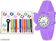 Kids Multicolor Plastic Casual Watches With 11 Belt Inter Changeable Belt women  Analog Watches