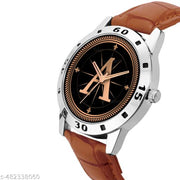 Natrix Analog Round Black Dial ALPHABET A Design Stylish Beige Leather Strap Classic Design Fancy Wrist Watch for Men and Boys, Pack of 1 - ALPHA-A-AVO-SIL-TAN-CRL