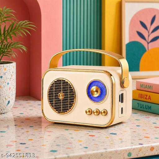 Vintage Bluetooth Wireless Speaker | 10W RMS Loud Sound | Retro Design with Type-C Charging, 8H Battery Backup | Multicolour