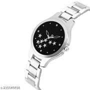 HRV Black Star Dial Metal Silver Belt Girls watch