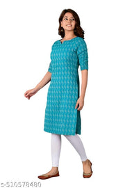 Women Trendy Blue Kurti | Cotton Knee Length Kurta for Women & Girls | Casual Daily Wear Office Wear Ethnic Kurti with 3/4th Sleeves