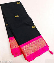 Paithani Cotton Silk Black Tassels and Latkans Saree With Blouse