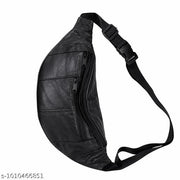 Men's Premium Black PU Leather Sling Bag | Adjustable Crossbody Chest Bag with Multiple Zip Compartments