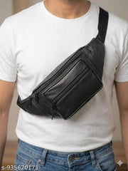 Genuine Leather Waist Bag, HAJ Bag, Kawad Bag for Men & Women | Black Fanny Pack with Multiple Zipper Pockets | Adjustable Travel Waist Pouch for Passport, Phone & Daily Essentials