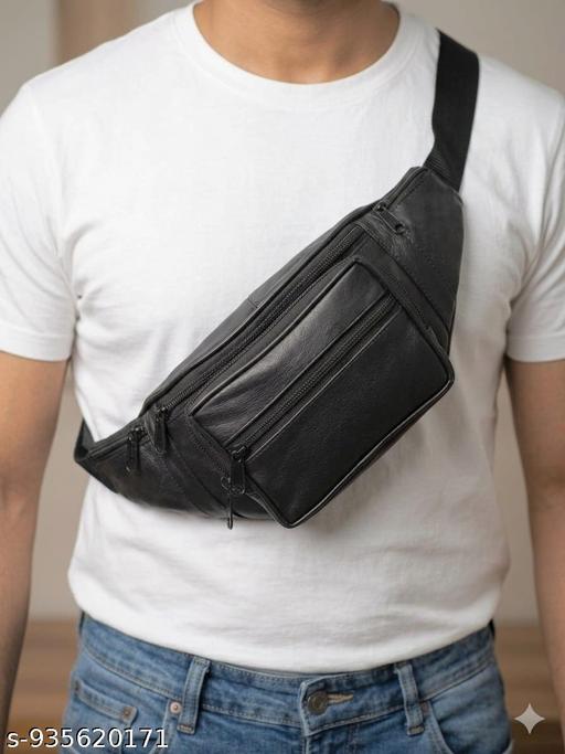 Genuine Leather Waist Bag, HAJ Bag, Kawad Bag for Men & Women | Black Fanny Pack with Multiple Zipper Pockets | Adjustable Travel Waist Pouch for Passport, Phone & Daily Essentials