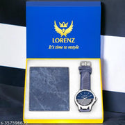 LORENZ CM-1058WL-05 Gift Combo of Blue Denim Strap Watch and Blue Denim Wallet for Men