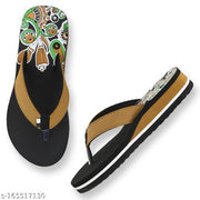 Skytrap Brown Flower Printed Heel EVA Slippers / Flip Flop for Women & Girls