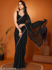 Stylish Black Georgette Saree for Women | Designer Plain Party Wear Saree with Elegant Border||Black Saree||Radiant Glow Party Wear Saree