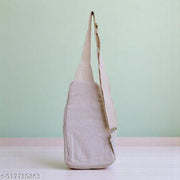 Natural Beige Hemp Sling Bag with Green Leaf & Alien Graphic Print | Eco-Friendly Crossbody Backpack for Men & Women | Adjustable Shoulder Travel College Casual Boho Hemp Bag