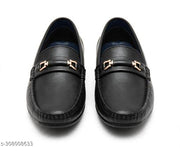Men's Black Formal Leather Loafer Shoes With Gold Buckle |Stylish Loafer