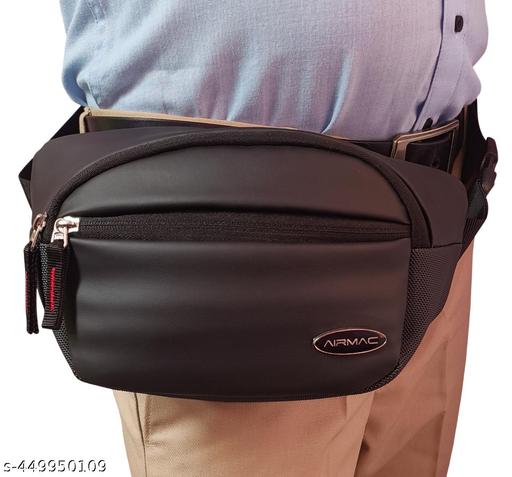 Flikker: Stylish Synthetic Leather Waist Bag for Men || Women Casual Waist Bag || Unisex Kamar Pouch Fanny Pack Waterproof Travel Hip Bag Side Bag for Boys Running Sports Money Bag Phone Pocket Belt Bag with Adjustable Strap Chest Bag (Black, Pack of: 1)