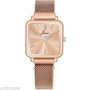 Jainx JW8605 Square Rose Gold Mesh Chain Analog Wrist Watch for Women