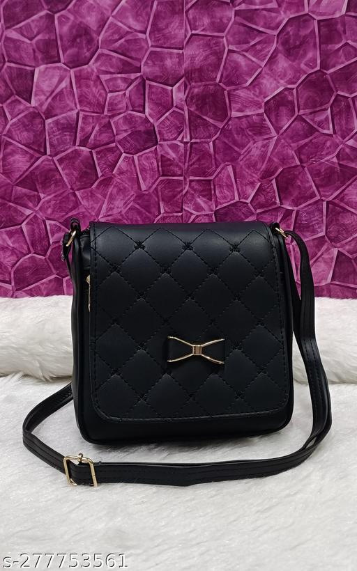 Attractive trendy women Black PU sling bags/Full hand work bag/sling bag for women/party wear bag for women/long bag for women/wedding bag for women/Small sling bags/Premium PU leather sling bags for women
