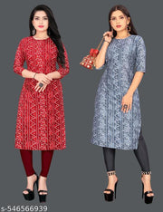 Feather-light Feel Women and Girls Crepe Fabric Printed Straight Kurti PACK OF 2, Extra plus Size -S,M,L,XL,XXL,2XL,XXXL,3XL,4XL,5XL,6XL,7XL,8XL ( New Arrival New Design Fashionable Kurti )
