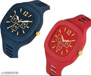 New Watch Combo Of Blue and Red Square Dial with  Strap Watch