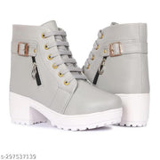 Krishan Enterprises Women's Boots | Synthetic Leather,Stylish, Trendy, Comfortable, Zipper & Lace Up Boots for Women's & Girls Casual, Outdoor and Holiday Outings