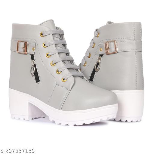 Krishan Enterprises Women's Boots | Synthetic Leather,Stylish, Trendy, Comfortable, Zipper & Lace Up Boots for Women's & Girls Casual, Outdoor and Holiday Outings