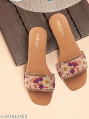 Women's Premium Floral Embroidered Toe Ring Flats for Women | Designer Open Toe Slip-On Casual & Party Wear Footwear