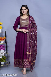Jaipuri riyon long embroidery anarkali kurta with dupatta set