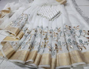 Trending Sarees Gotapati Work Sarees COTTON WHITE Embroidered Saree with Blouse
