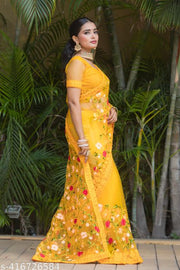 Gezrel Net Embroidery Work Saree For Woman
