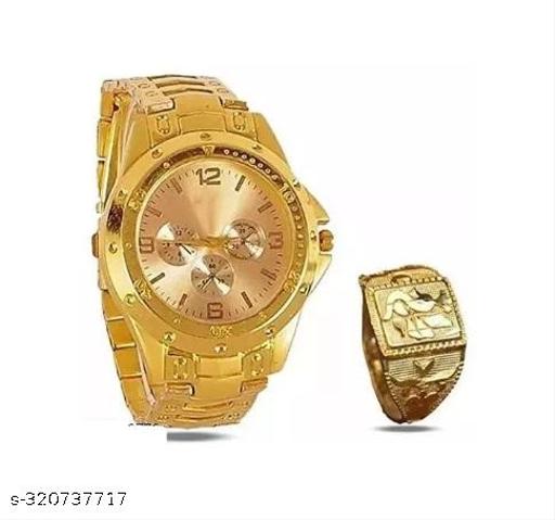 Rosra Golden Golden Formal & Ethnic Casual Analog Watch For Men’s Ring free