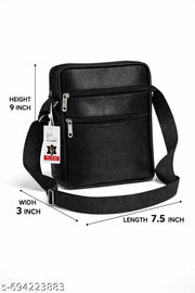 Men’s PU Leather Crossbody Sling Bag | Stylish Office & Travel Shoulder Bag for Men | Black Messenger Side Bag