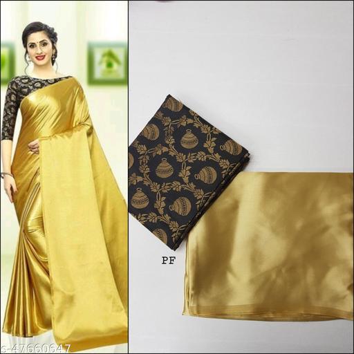 LOWEST PRICE BEST QUALITY FOR YOU SOLID SATIN SILK SAREE WITH JACQUARD BLOUSE