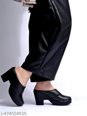 Shoetopia Solid Round Toe Black Pumps For Women & Girls