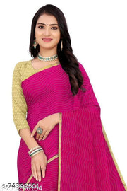 Marble Chiffon Pink Lace border saree with blouse