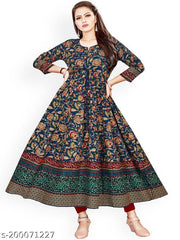 printed long blue anarkali kurti
