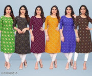 Women Printed Crepe Kurti (Combo Of 6)