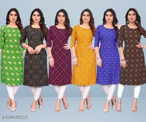 Women Printed Crepe Kurti (Combo Of 6)